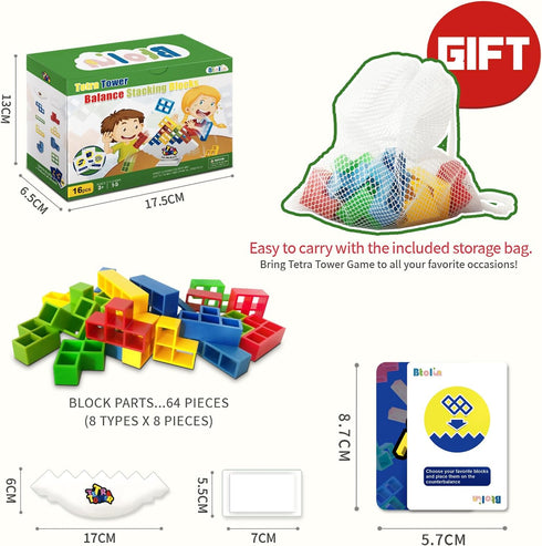 Tetra Tower Stacking Game for Kids & Adults, Fun Tetris Balance Block Toys,1,2,4Players Family Board Games, Party, Travel, Team Building Gifts...