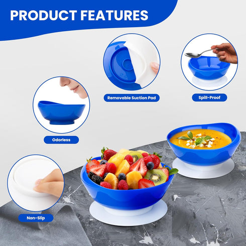 2Pack Spill Proof Scoop Bowl with Non-Skid Suction Base, Adaptive Self-Feeding Dinnerware for Elderly and Disabled...