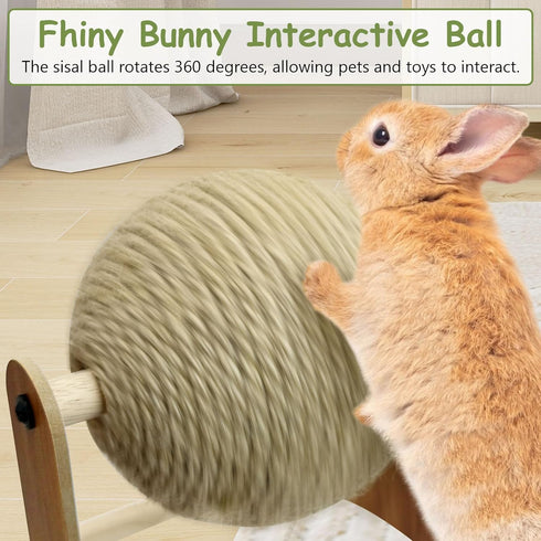 Fhiny Rabbit Scratch Toy, Natural Sisal Rabbit Scratching Ball Sisal Rope Bunny Claw Scratcher Rotating Ball Interactive Toys Nail Scratching Post...