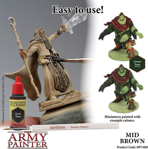 The Army Painter Mid Brown Quickshade Wash - Non-Toxic Lightly Pigmented Water Based Wash Paint for Tabletop Roleplaying, Boardgames, and Wargames...