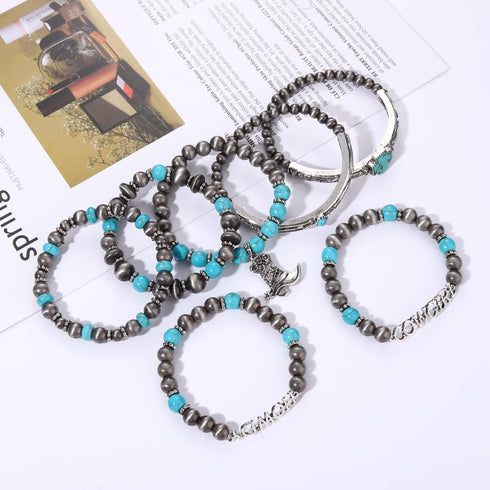 FAERLIIRY Turquoise Bracelet Western Bracelets Stackable Bracelet Handmade Gemstone Bangle for Women Christmas Birthday Gift...
