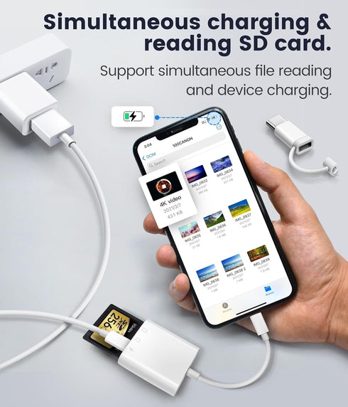SD Card Reader for iPhone iPad, Oyuiasle Trail Game Camera SD Card Viewer with Dual Slot for MicroSD/SD, Lightening&USBC Dual-Connector Memory Car...