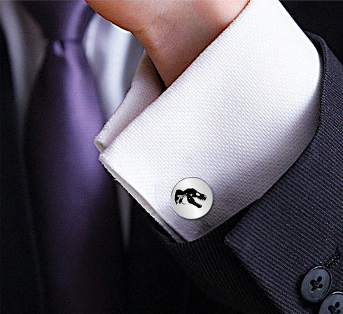 Engraved Tyrannosaurus Rex Cuff Links Tie Bar Set T-REX Cufflinks Gift for Groom Groomsman...
