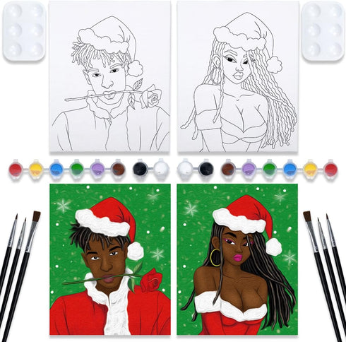 Nuberlic 2 Pack Pre Drawn Canvas for Painting Paint and Sip Kits for Adults Sip and Paint Kit for Adult's Date Night for Christmas (8x10)...