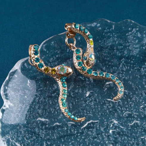 Gothic Snake Ear Jacket Earrings Blue Snake Drop Earrings Colorful Crystal Dangle Earrings Gold Crystal Snake Earrings Wave Serpent Earrings Anima...