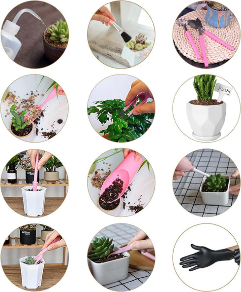 Melphoe 25Pcs Mini Garden Hand Transplanting Succulent Tools Set, 39.4" Thickened Repotting Mat & Plant Tag, Miniature Planting Indoor Fairy Care,...