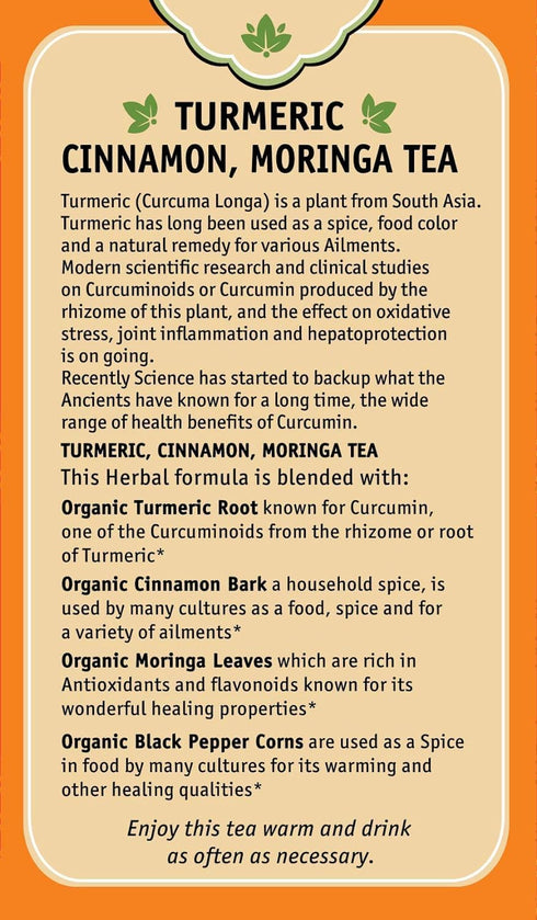 Herbal Cup Ayurveda Turmeric Tea, Organic Cinnamon Moringa, No Caffeine Herbal Supplement (16 Count, Pack of 1)...