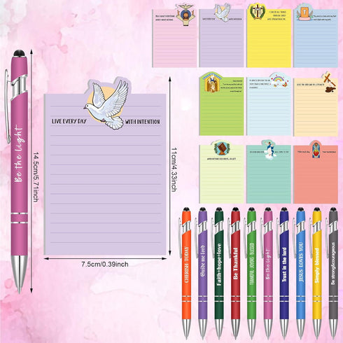 20 Pcs Christian Gifts Set Bulk Bible Verse Pens Sticky Notes Scripture Ballpoint Quote Cute Religious Note Pads for Nurse Teachers Office (Christ...