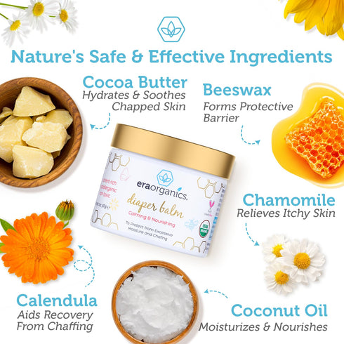 Era Organics Baby Diaper Balm - USDA Organic Ointment Cream Extra Soothing and Nourishing for Dry, Sensitive Skin - All Natural to Help Excess Moi...