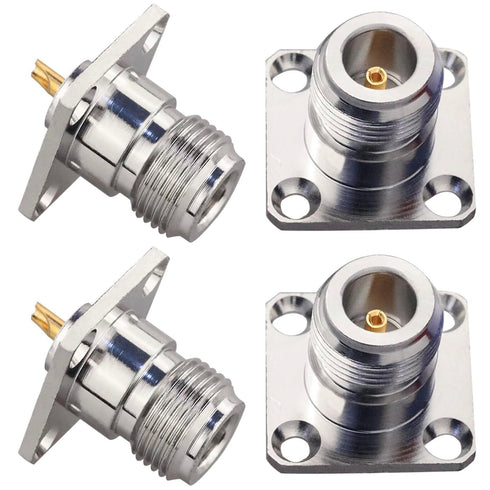 N-Type Socket - Nickel-Plated, Gold-Plated Copper Center, Solder Type, 4 Mounting Holes, 4-Pack, for PCB, Chassis, and Back Panels...