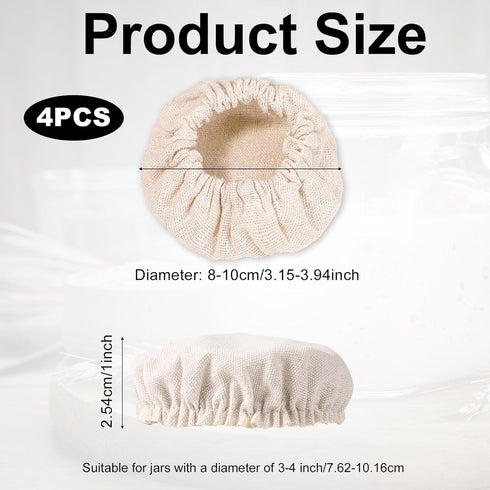 4pcs Cloth Covers for Sourdough Starter Jar, Cotton Elastic Cloth Jar Covers Reusable Cloth lid/Cap Top Cover Sourdough Proofing Bowl Cover Bread ...