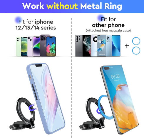 for Magsafe Magnetic Phone Mount - 360° Rotating Folding Car Phone Mount for Steering Wheel and Dashboard, for iPhone 14 13 12, Magsafe (Black)...