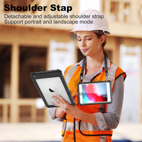 ShellBox Case for iPad Mini 5/4 7.9 Inches,Full-Body Protective Bumper Case,with Pencil Holder,Rugged Folding Kickstand,Lanyard,IP68 Waterproof Du...