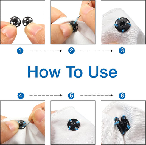 TOAOB 100 Sets Sew on Snap Buttons Brass Snaps Fasteners Press Studs Snap Kit for Sewing Clothing 12mm Black and Silver...