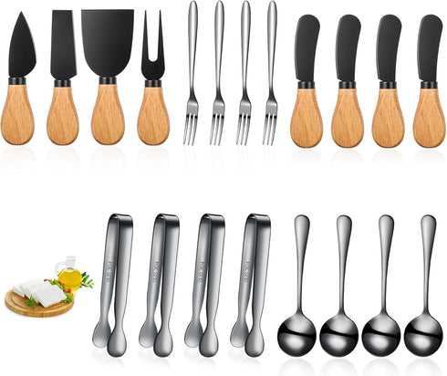 20 Pieces Charcuterie Board Accessories Spreader Knife Set Cheese Butter Spreader Knife Charcuterie Utensils with Wooden Handles Mini Serving Tong...