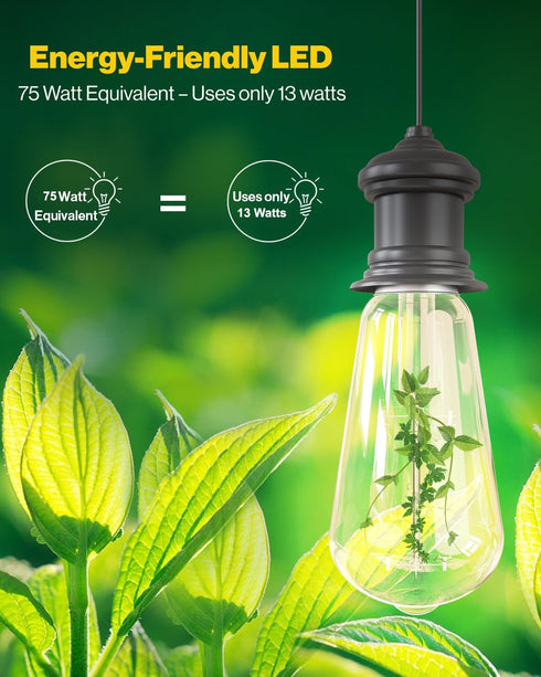 Sunco Lighting 4 Pack Vintage LED Edison Bulbs, 75W Equivalent 13W 1600 LM Ultra Brightness Dimmable ST58 Filament, 3000K Warm White, E26 Medium B...