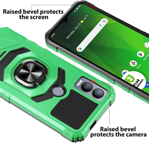 TJS Compatible for Cricket Magic 5G Case, AT&T Propel 5G Case, with Tempered Glass Screen Protector, Metal Ring Magnetic Support Kickstand Heavy D...