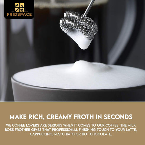 Handheld portable milk frother durable double whisk electric coffee machine, battery operated stainless steel milk mixer with stand, instant foam ...