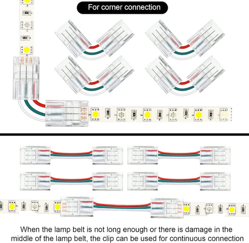 20 Pack Solderless LED Strip Connector Transparent Track Lighting Connectors LED Pin Connector, with Wire Strip Lights 16.4ft LED Strip and Connec...