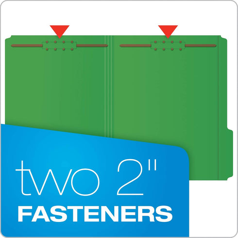 Pendaflex Fastener Folders, 2 Fasteners, Letter Size, Green, 1/3 Cut Tabs in Left, Right, Center Positions, 50 per Box (22140GW)...