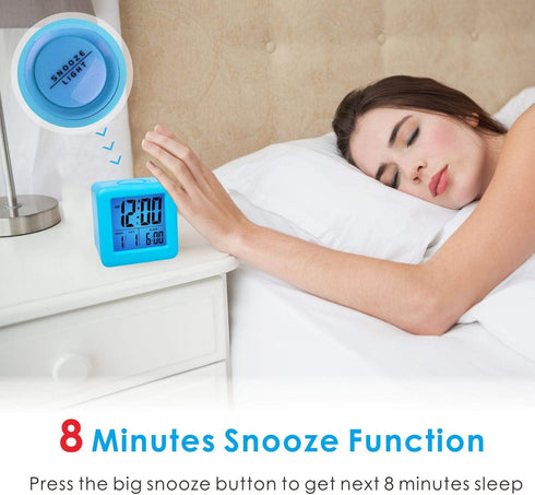 Plumeet Digital Alarm Clock Kids with Snooze and Nightlight - Easy Setting Silicone Clock Display Time, Date - Loud for Bedroom - Battery Powered ...