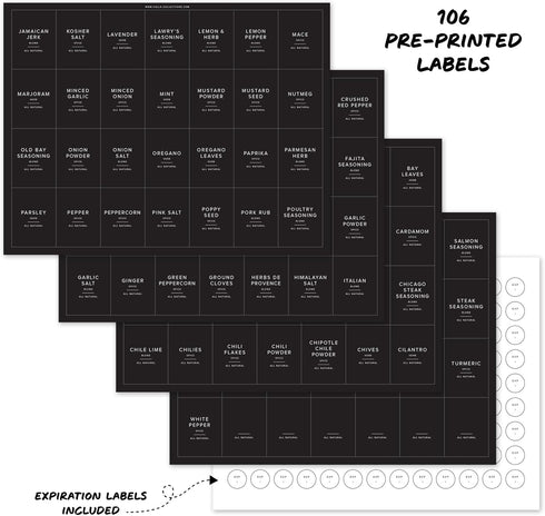ThreeKin 230 Spice Jar Labels | Waterproof & Oil-Resistant Black Minimalist Stickers for Kitchen Organization | Common & Customizable for Herbs, S...