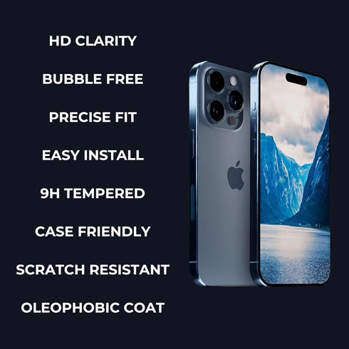 Screen Protector + Camera Lens Protector for Apple iPhone 15 Pro Max 6.7" - 2 Pack, Clear, 9H, Bubble Free, Case Friendly, 0.4MM Thick Tempered Gl...