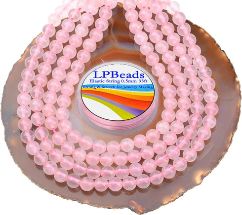 LPBeads 200Pcs Polished 6mm Round Natural Rose Quartz Gemstone Loose Beads with Stretch Cord for Jewelry Making Bracelets...