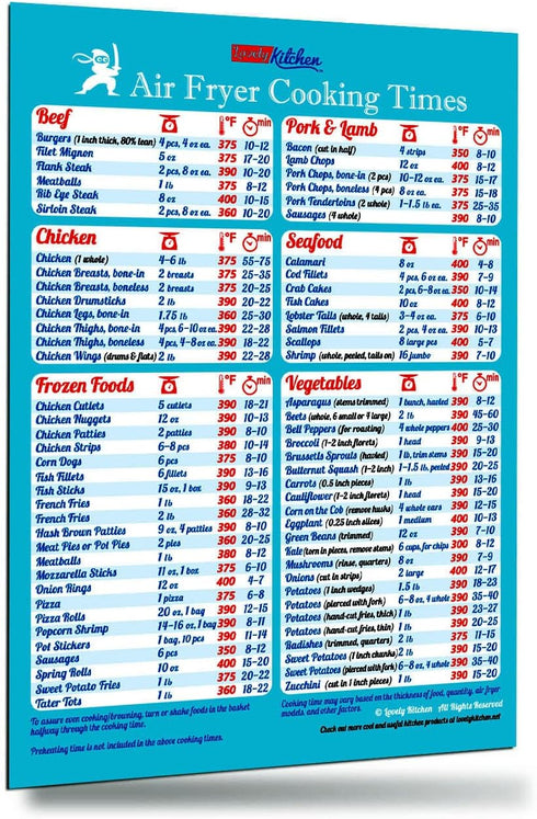 Ninja Air Fryer Cooking Times All-in-One Magnet Compatible with Most Ninja Foodi Models Accurate Guide Big Text Easy to Read Cheat Sheet 8”x11” Oi...