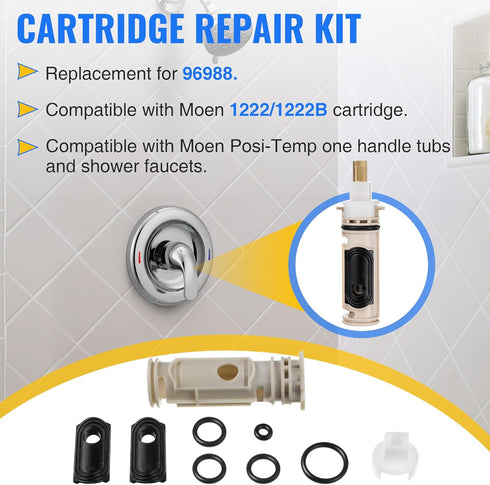 Dreyoo Cartridge Repair Kit Replacement for 96988, Repair Kit Compatible with Moen 1222/1222B Single Handle Cartridge Tub and Shower Faucets, Bath...