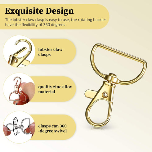 25 Pcs Metal Swivel Clasp Hooks 1 Inch D Ring Keychain Making Kit Lanyard Snap Hooks Keychain Clip Hooks Lobster Claw Clasps for Lanyard Making, P...