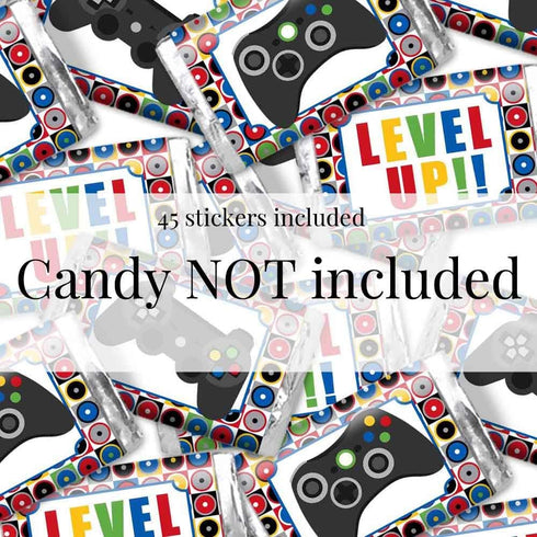 Game On! Video Gamer Birthday Party Mini Chocolate Candy Bar Sticker Wrappers for Kids, 45 1.4" x 2.6" Wrap Around Labels by AmandaCreation, Great...