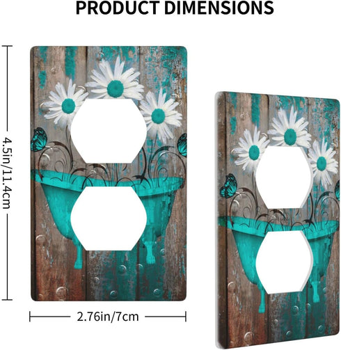 Rustic Teal Single Duplex Receptacle Cover 1 Gang Farmhouse Daisy Outlet Covers Decorative Wall Plates for Home Bathroom, 4.50 x 2.76 Inch...