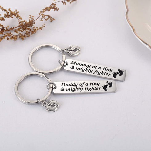 Ralukiia NICU Dad Mom Preemie Baby Gift - Mommy/Daddy of A Tiny Mighty Fighter Keychain Support NICU Parents Care Basket Neonatal Intensive Care U...