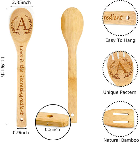 5PCS Initial Wooden Cooking Spoons Initial Gifts Kitchen Decor Personalized Customized Monogrammed Birthday Gifts for Women Mother,New Mom,Teacher...