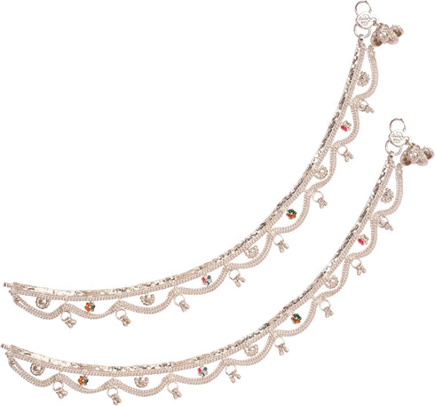 Touchstone NEW Indian Bollywood Traditional Handcrafted Jaipur Floral Meenakari Enamel Sweet Sound Designer Jewelry Payal Paazeb Anklets in Silver...