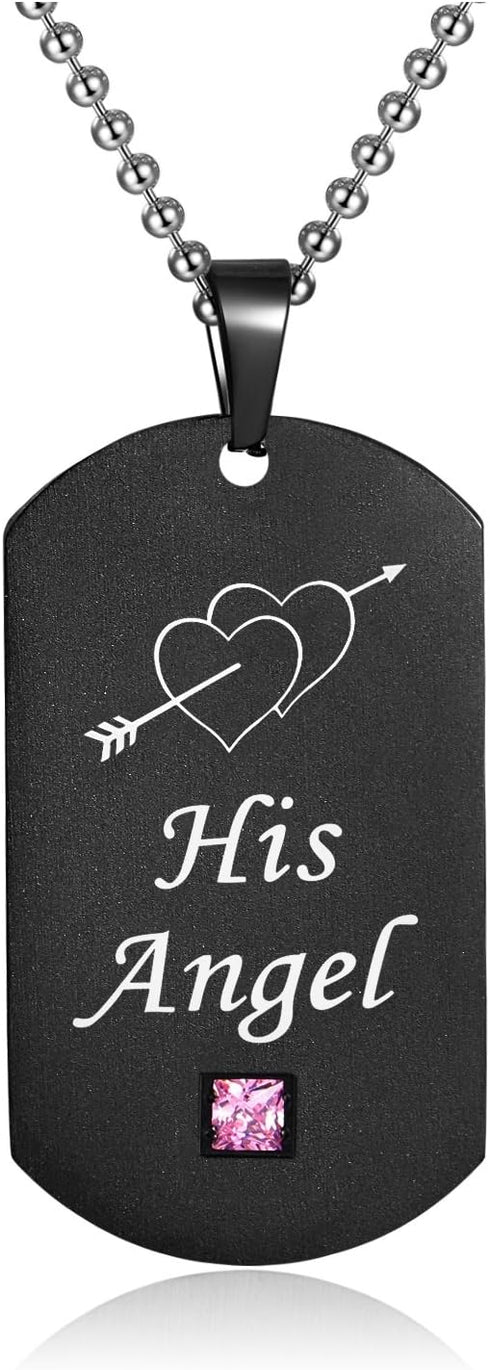 His Angel Her Demon Couple Pendant Necklaces His & Hers Matching Set Titanium Stainless Steel Couple Pendant Necklace Engraved Jewelry Set, Perfec...