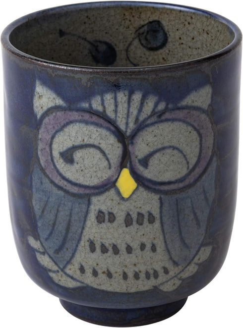 ????(Saikaitoki) Hasamiyaki 83972 Yunomi Cup (Large), Hand-painted Owl Pattern, Blue...