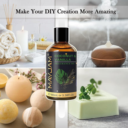 100ML/3.38FL.OZ Coconut & Vanilla Fragrance Oils with Glass Dropper, Essential Oils for Diffusers for Home, Long Lasting Scented Oils for Diffuser...