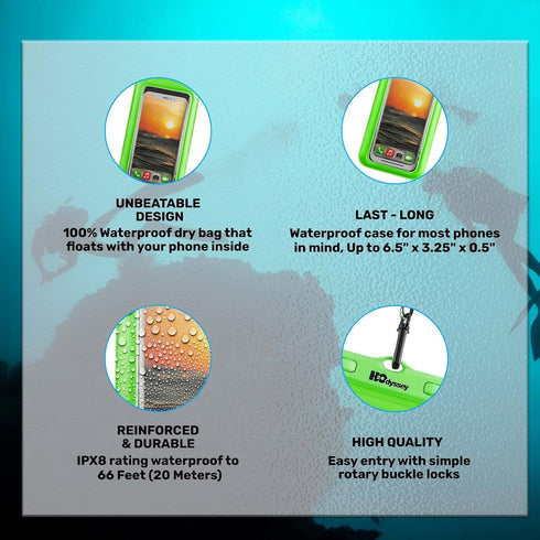 Waterproof Phone Case and Lanyard - Excellent Waterproof Protection - Floats in The Water Green...