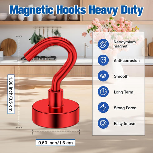 Grtard 10 Pack 25Lbs+ Heavy Duty Magnetic Hooks Magnet Hooks for Hanging, Neodymium Magnet Hooks Cruise, Magnet with Hooks Strong Magnetic Hooks f...