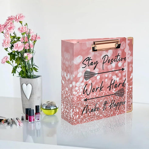 A5 Binder 2 Inch 3 Ring for 5.5" x 8.5" Paper with Clipboard and Pocket, Pink Mini Binders for School Office Supplies and Home, Stay Positive...