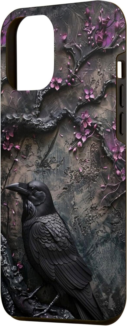 iPhone 13 Pro Max Gothic Raven - Dark Style Purple Floral Tree Flowers PC Case...