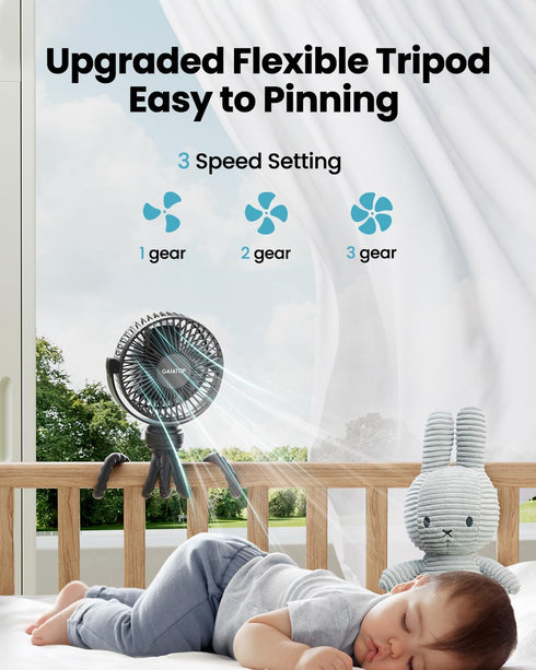 Gaiatop Mini Portable Stroller Fan, Battery Operated Small Clip on Fan, Detachable 3 Speed Rechargeable 360° Rotate Flexible Tripod Cooling Fan fo...