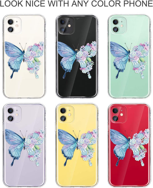 JAHOLAN Compatible with iPhone 11 Case Purple Glitter Sparkle Butterfly Design Clear Shockproof TPU Hard PC Back Cover Slim Protective Phone Case ...