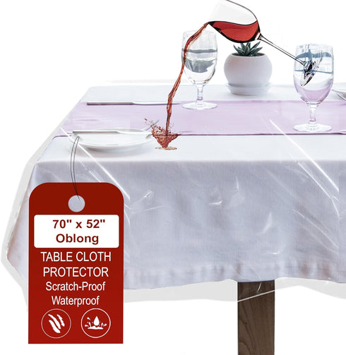 LAMINET Heavy-Duty Deluxe Crystal Clear Vinyl Tablecloth Protector 70" x 52" - Oblong...
