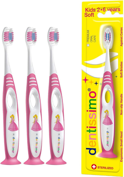 Premium Oral Care Kids Toothbrush for Gentle Cleansing, Ages 2-6, Colors May Vary, Pack of 3...