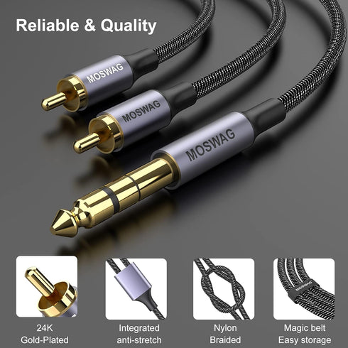 MOSWAG 1/4 inch TRS to Dual RCA Audio Cable,Gold Plated Copper Shell Heavy Duty 6.35mm 1/4 inch Male TRS to 2 RCA Male Stereo Audio Y Splitter Cab...