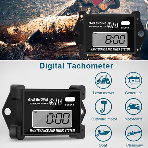 Digital Tachometer Small Engine Tach Hour Meter, Inductive Tacho Gauge, Total Time, Job Timer, RPM Meter, for Snowmobile Skis Motor Bike Go Kart L...