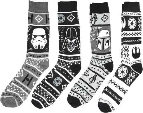 Star Wars Fair Isle Winter Holiday Prints Woven Crew Socks 4 Pair Pack Boba Fett Darth...